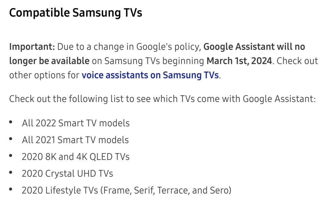 Google Assistant is shutting down on Samsung TVs